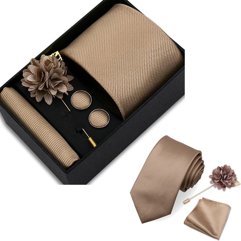 Solid Color Tie Set For Men Flower Pin