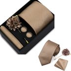 Solid Color Tie Set For Men Flower Pin