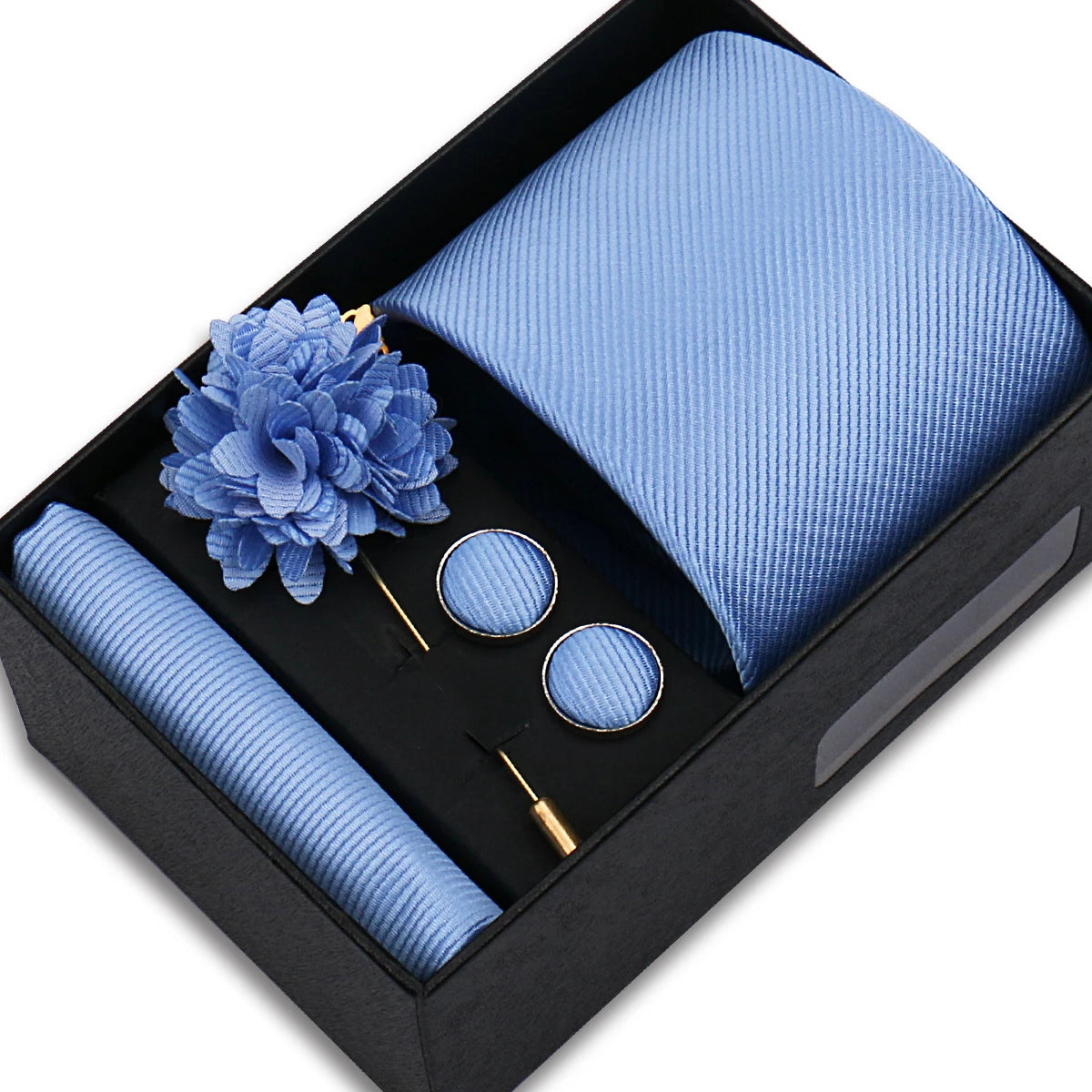 Solid Color Tie Set For Men Flower Pin