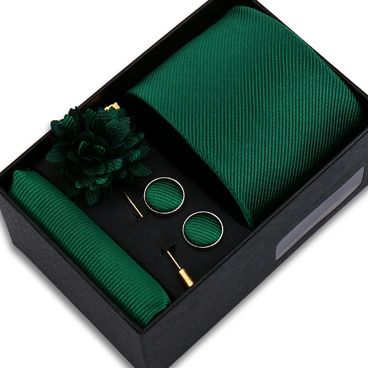 Solid Color Tie Set For Men Flower Pin