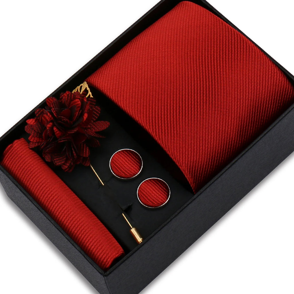 Solid Color Tie Set For Men Flower Pin