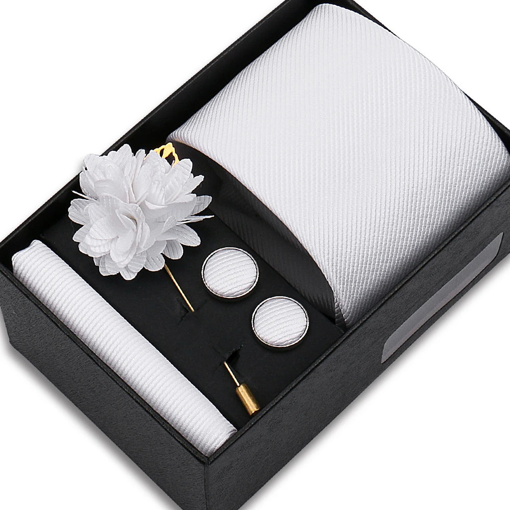 Solid Color Tie Set For Men Flower Pin