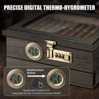 Cigar Humidor, Glass Top Desktop Box with Digital Thermo-Hygrometer, Humidifier, Divider, Accessories Drawer & Combination Lock
