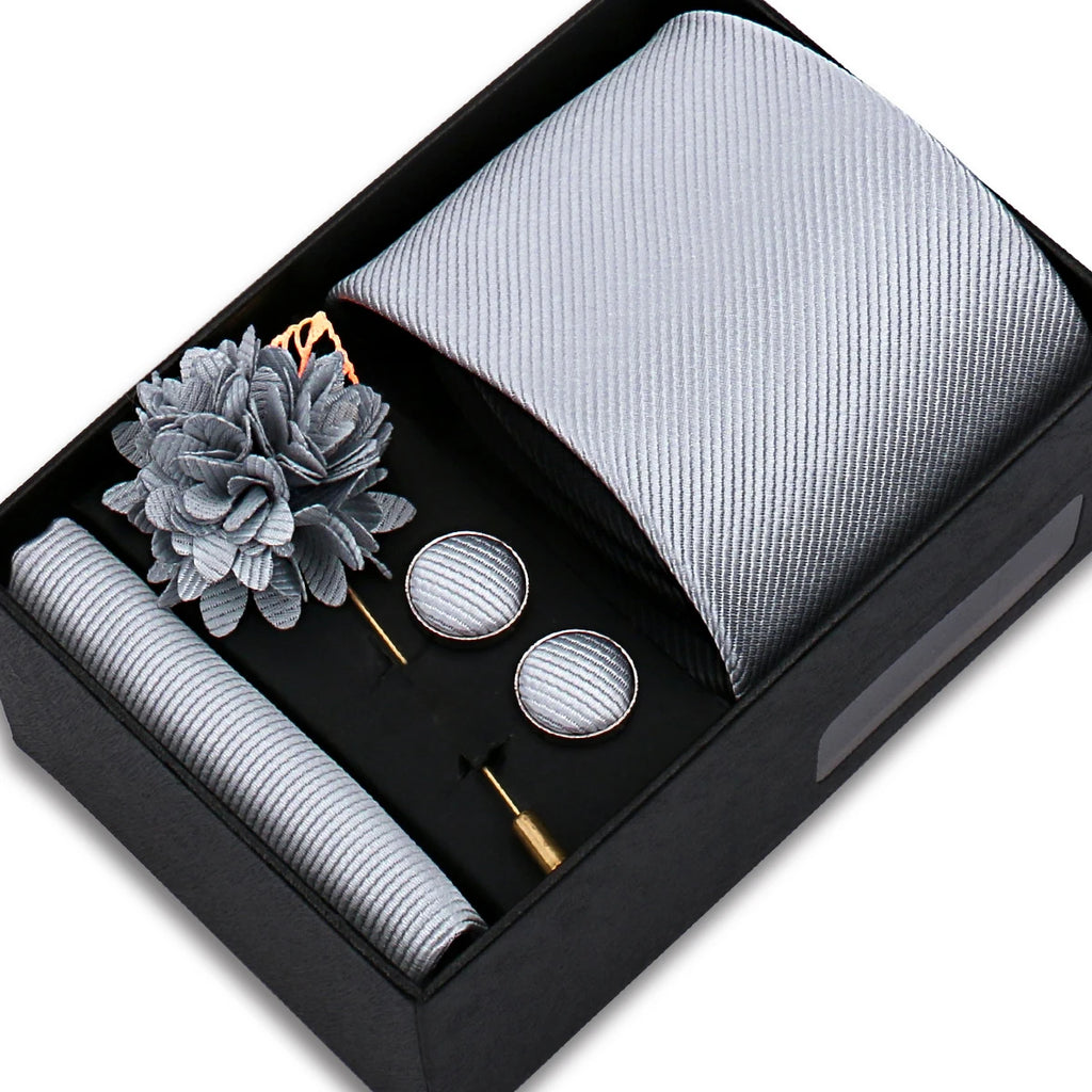 Solid Color Tie Set For Men Flower Pin