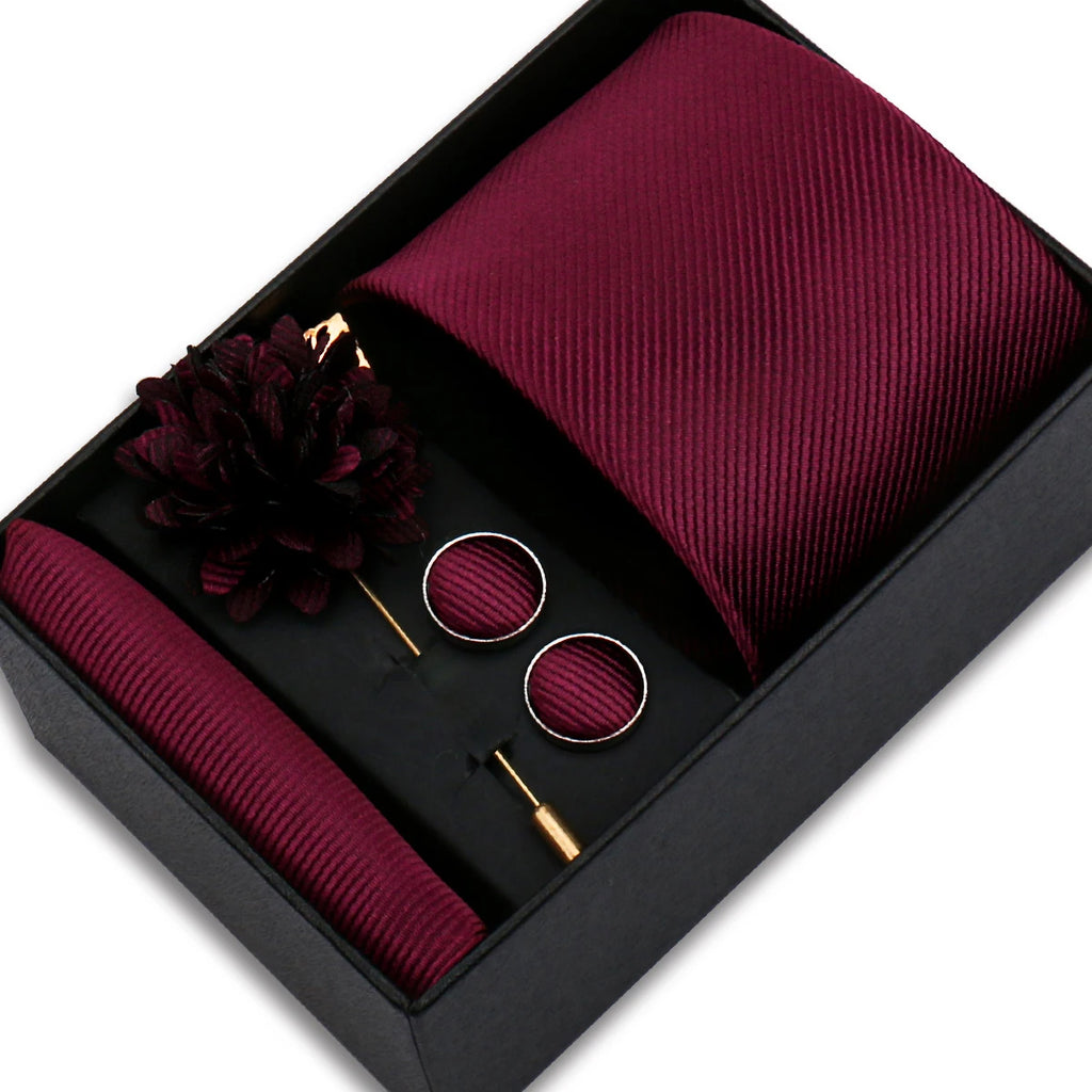 Solid Color Tie Set For Men Flower Pin