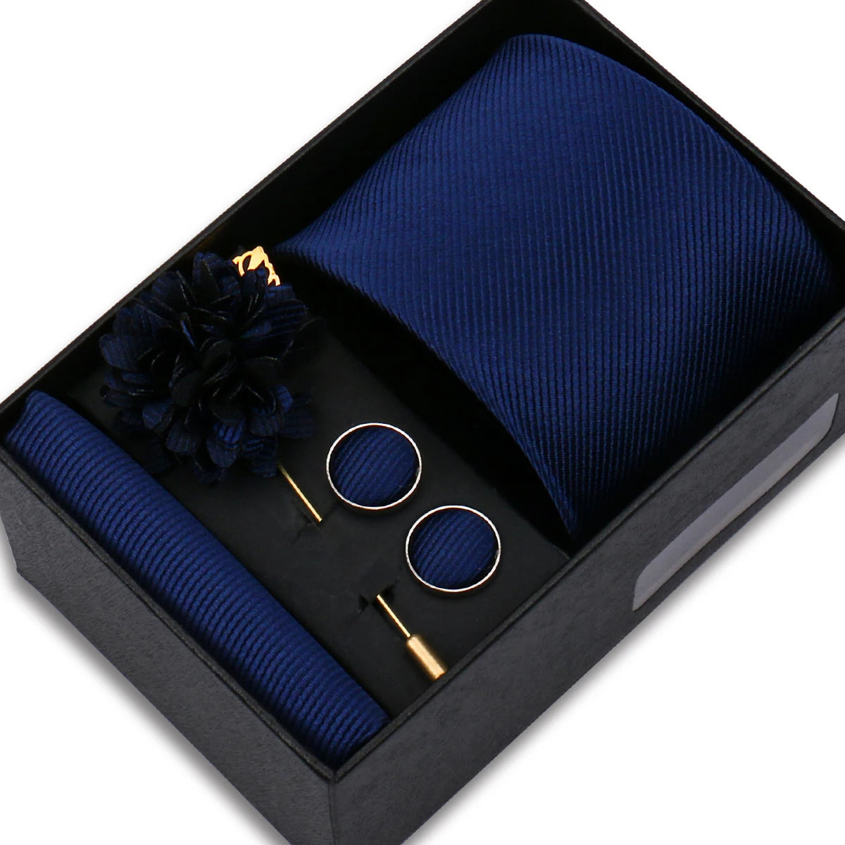 Solid Color Tie Set For Men Flower Pin