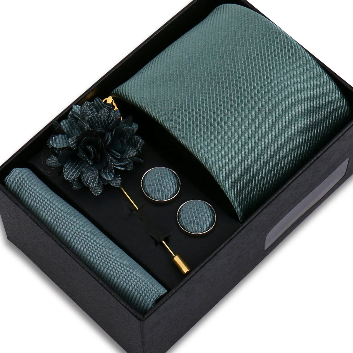 Solid Color Tie Set For Men Flower Pin