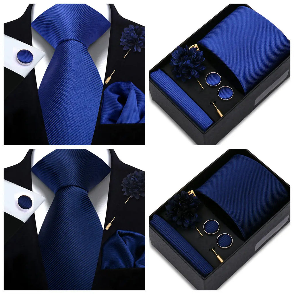 Solid Color Tie Set For Men Flower Pin