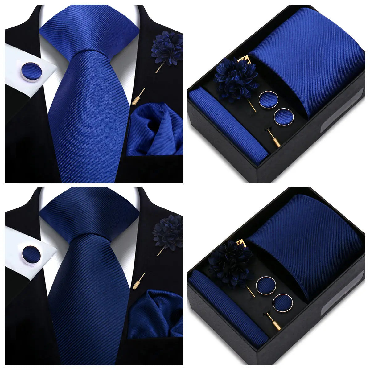 Solid Color Tie Set For Men Flower Pin