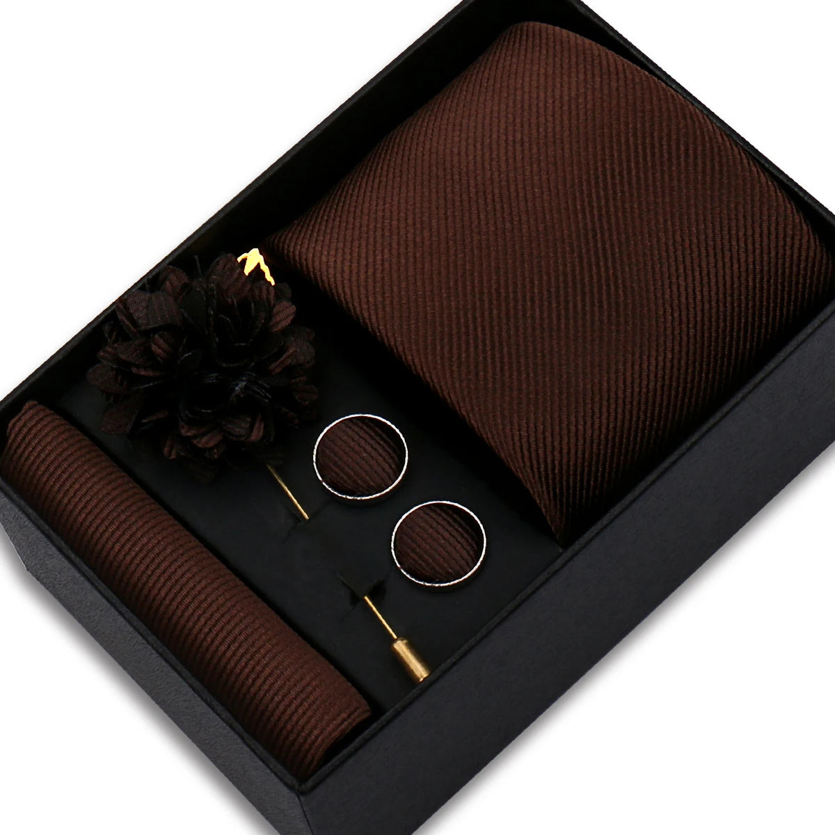 Solid Color Tie Set For Men Flower Pin